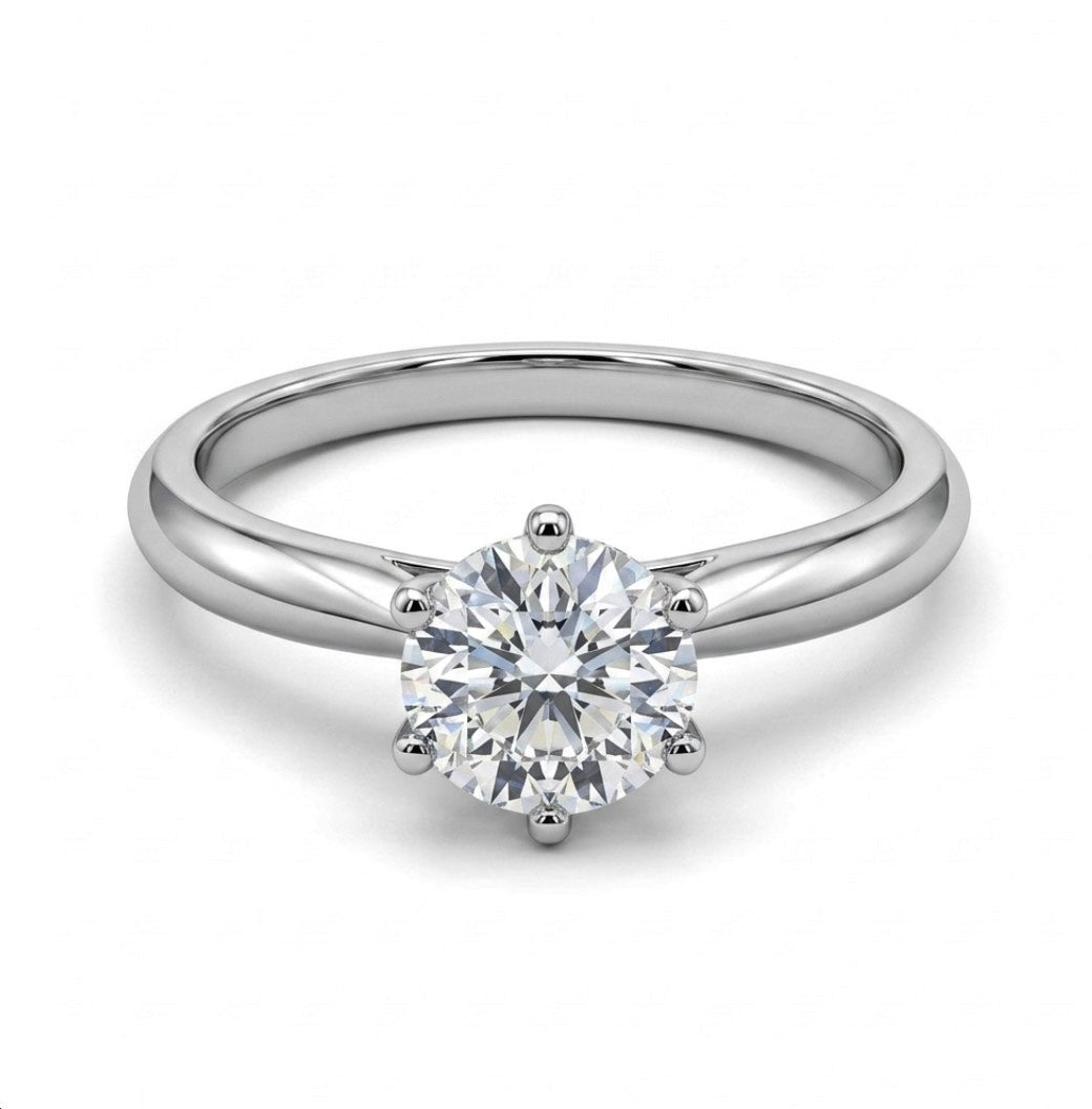 Sterling Silver Solitaire Engagement Brilliant-Cut 6 Prong  Ring