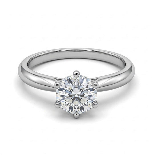 Sterling Silver Solitaire Engagement Brilliant-Cut 6 Prong  Ring