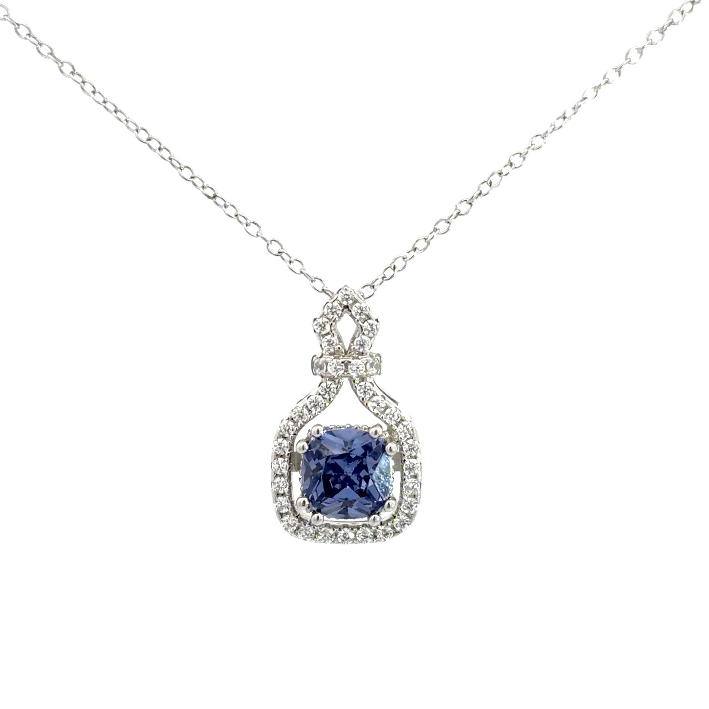 Sterling Silver Tanzanite & White Cubic Zirconia Necklace