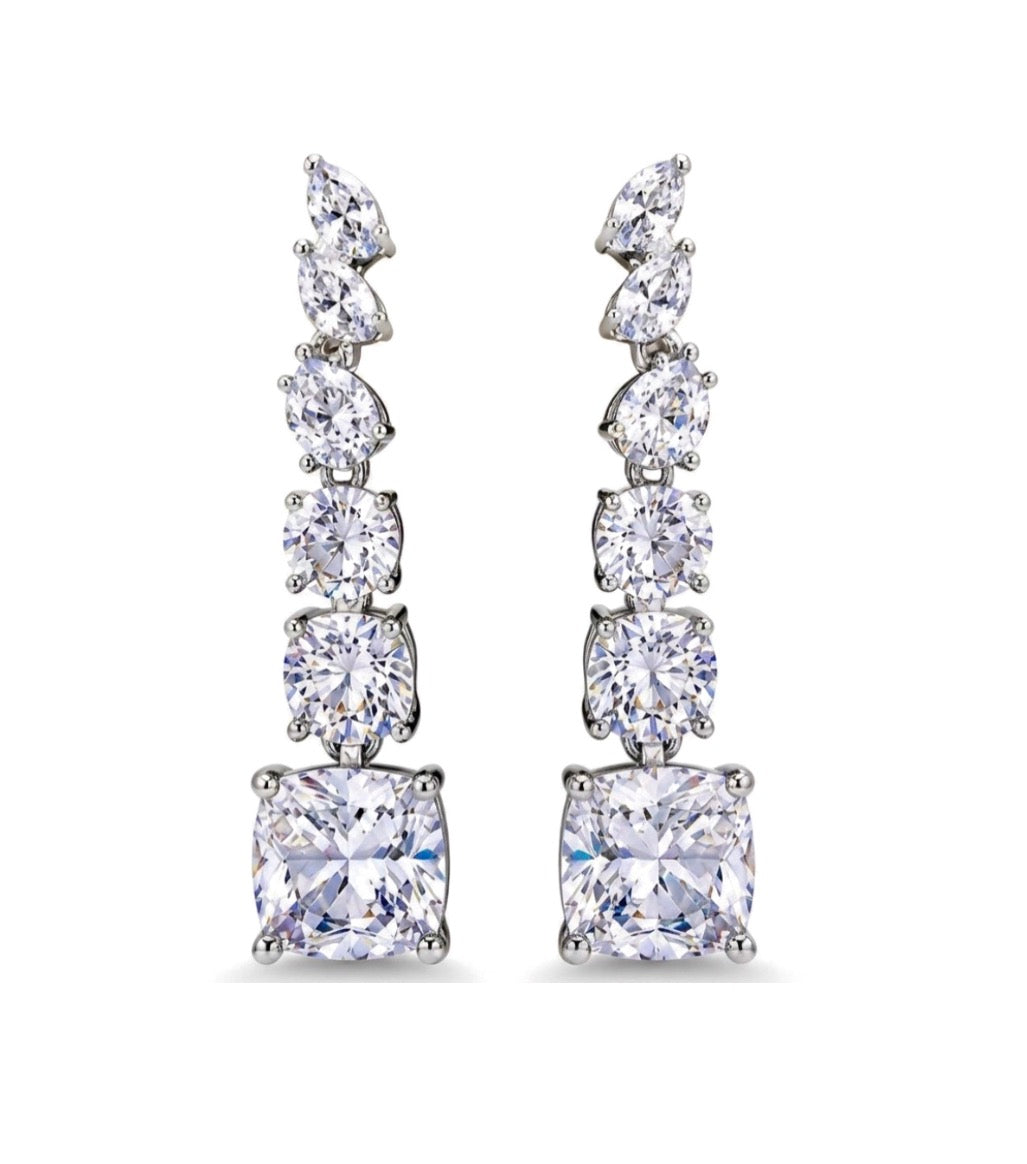 Sterling Silver Multi Cut Drop Earrings