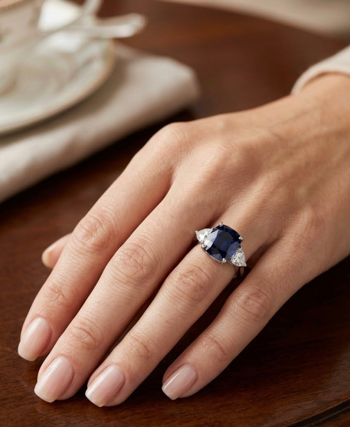 Sterling Silver Three-stone Sapphire Ring