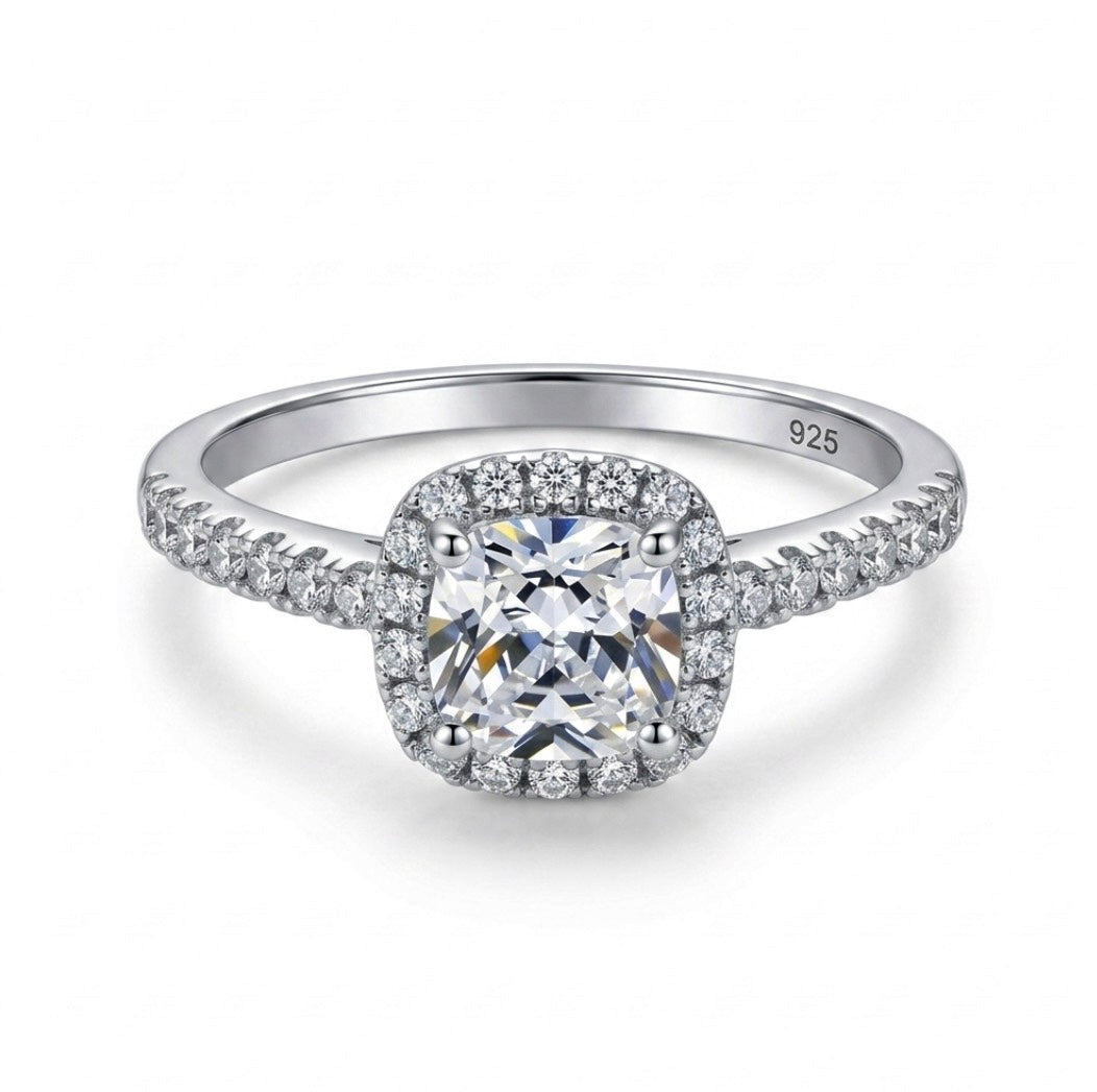 Sterling Silver Cushion Cut Halo Ring