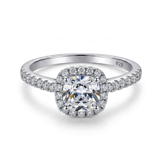 Sterling Silver Cushion Cut Halo Ring