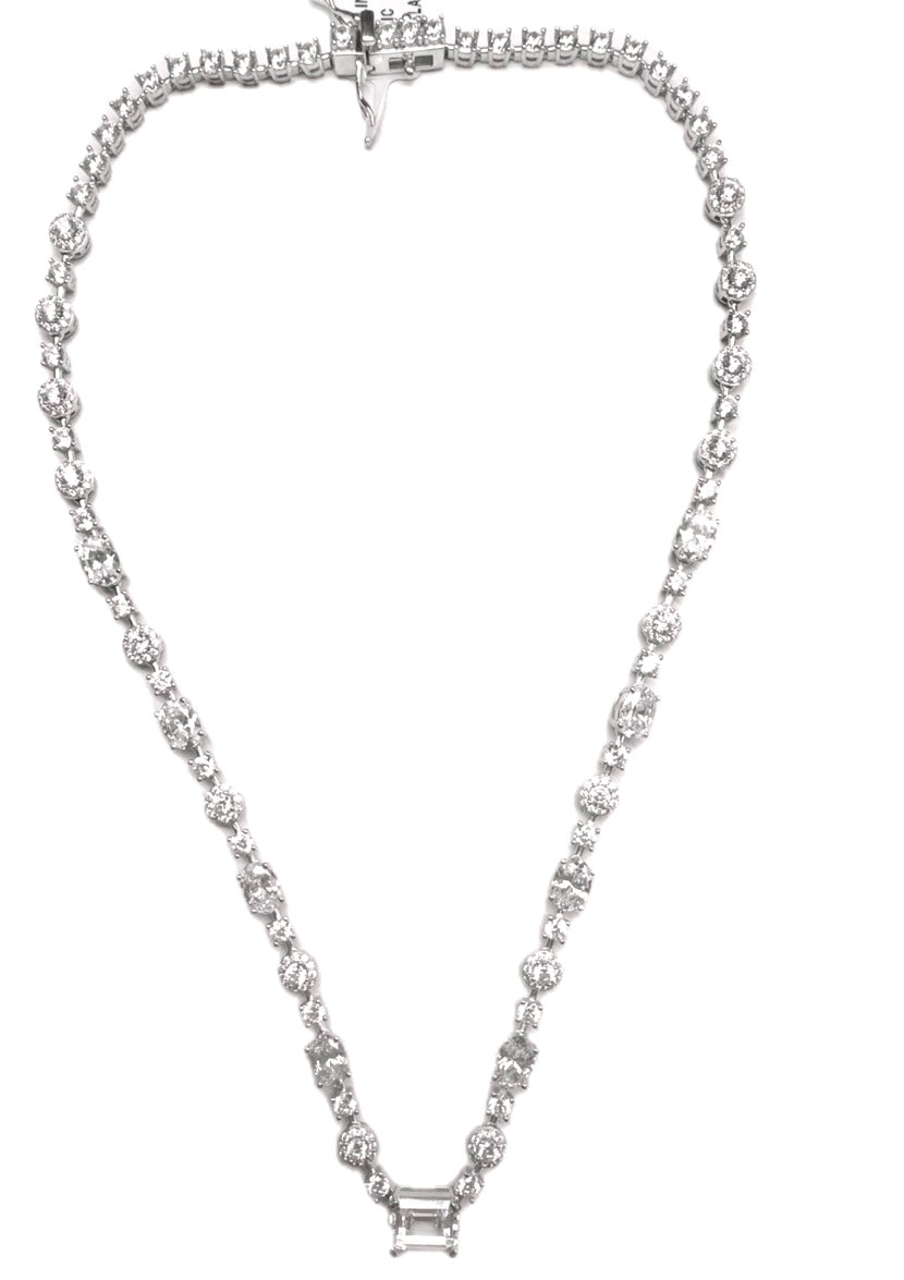 Sterling Silver Stunning Multi Cut Cubic Zirconia Necklace