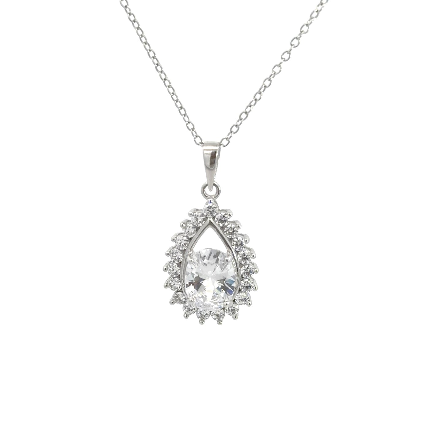 Sterling Silver Elegant Oval Cut Cubic Zirconia Necklace