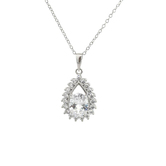 Sterling Silver Elegant Oval Cut Cubic Zirconia Necklace