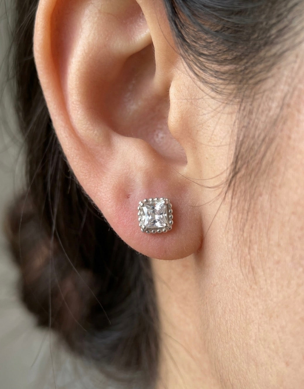 Sterling Silver Princess cut Milgrain Earrings