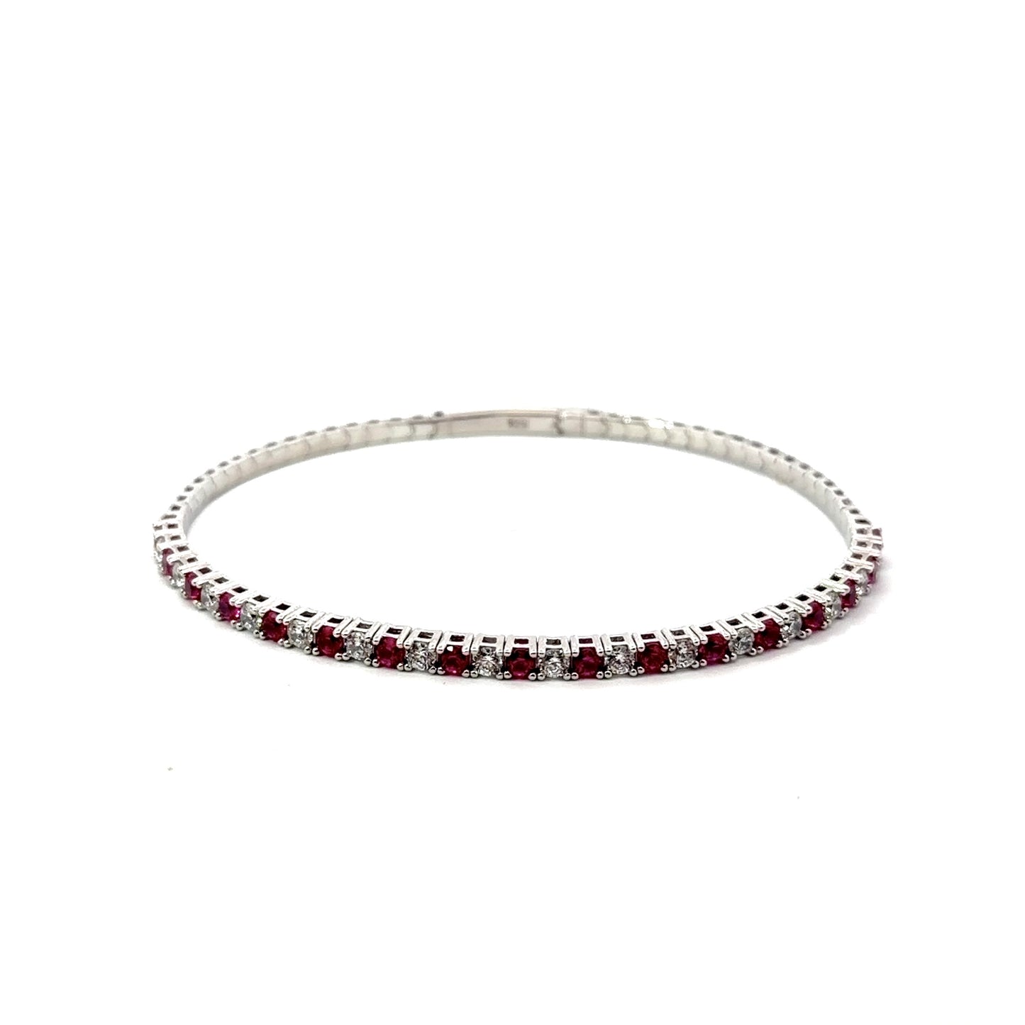 Sterling Silver Ruby & Clear Cubic Zirconia Bangle Bracelet