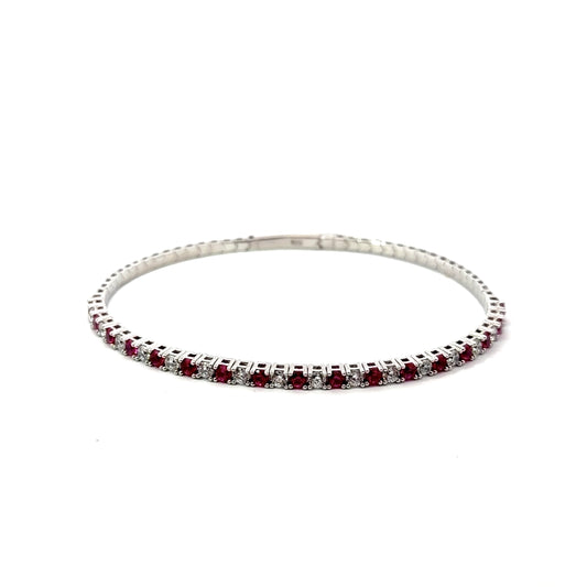 Sterling Silver Ruby & Clear Cubic Zirconia Bangle Bracelet