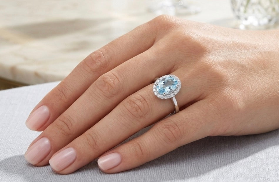 Sterling Silver Oval-cut Blue Topaz Ring