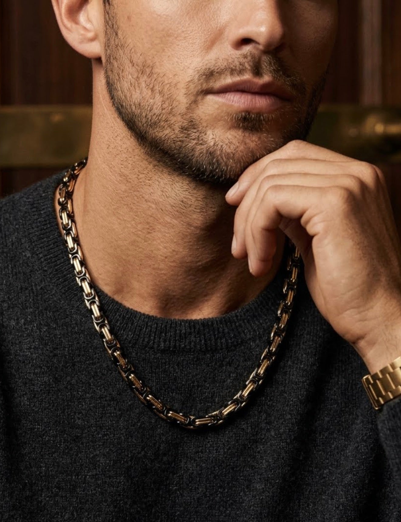 Black and Gold Byzantine Men’s Chain Necklace