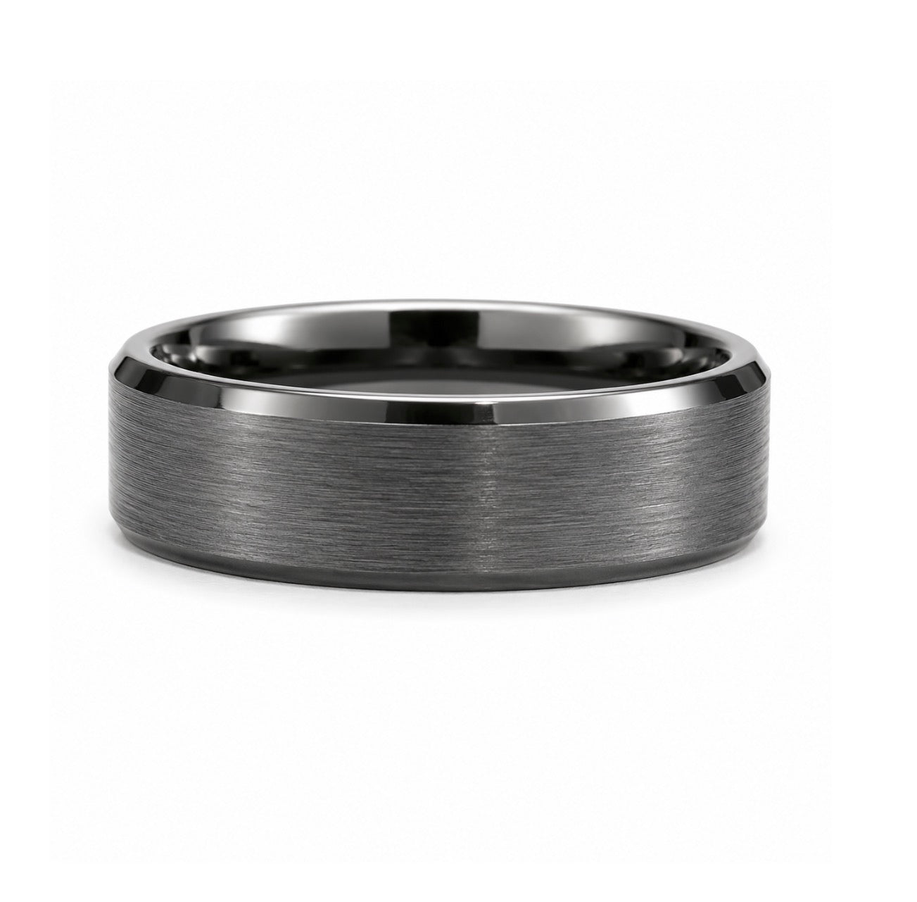 Brushed Charcoal 6MM Tungsten Band with  Beveled Edges