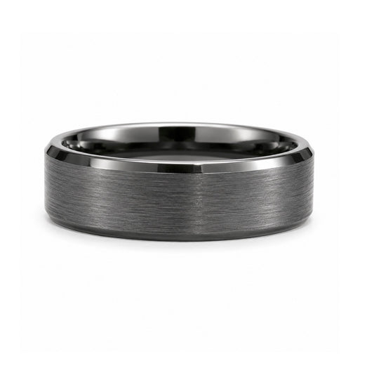 Brushed Charcoal 6MM Tungsten Band with  Beveled Edges