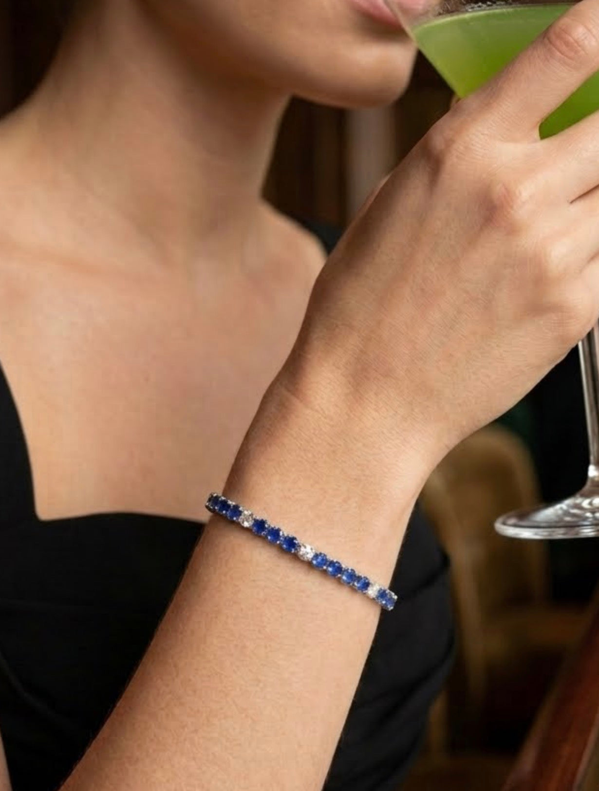 Sterling Silver Alternating Color Tennis Bracelet