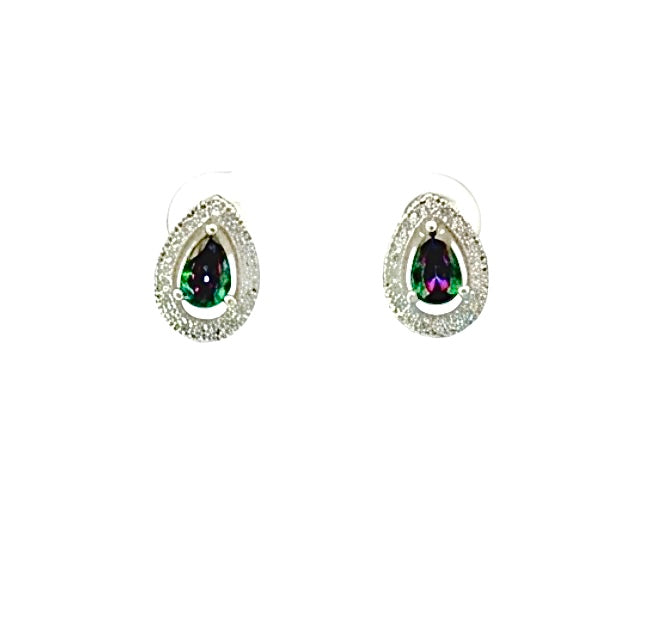 Sterling Silver Teardrop Amethyst Halo Earrings
