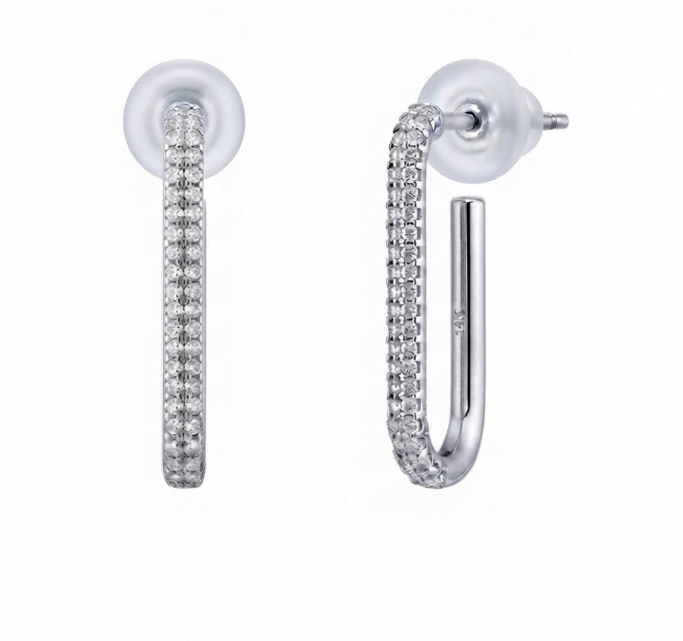 Sterling Silver Pave clip-Link Dual Design Earrings