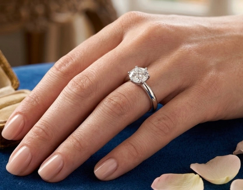 Sterling Silver Solitaire Engagement Brilliant-Cut 6 Prong  Ring