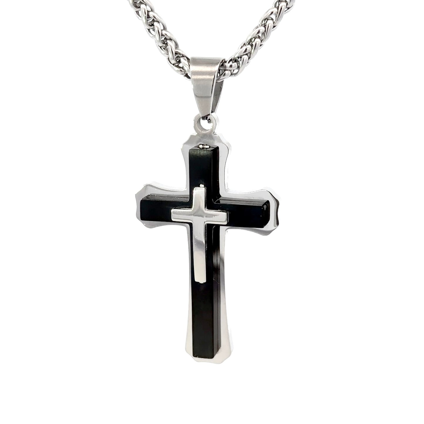 Black Stainless Steel Three-Layered Cross Pendant