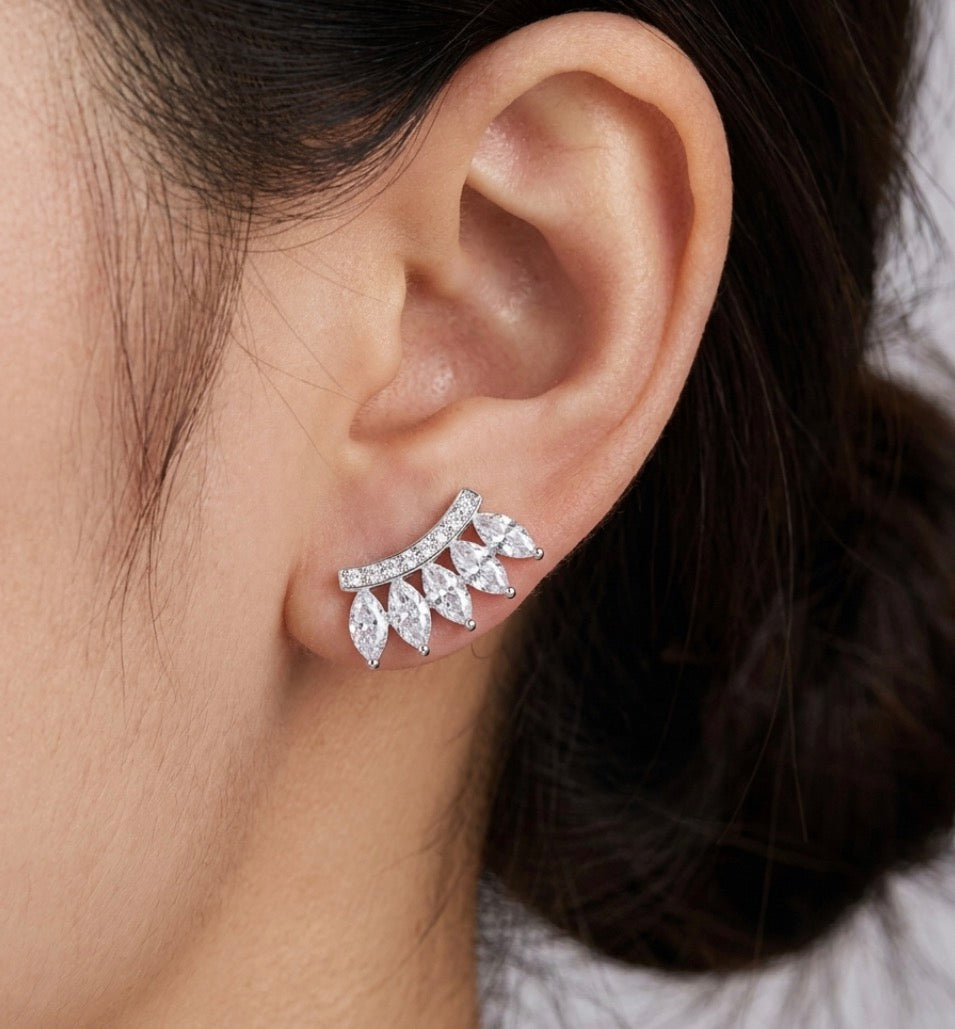 Sterling Silver Ear Climbing Cubic Zirconia Stud Earrings
