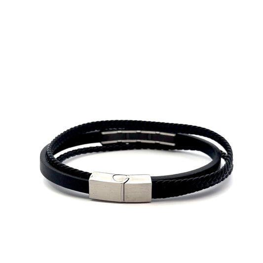 Multi-String Leather & Stainless Steel Men’s Bracelet