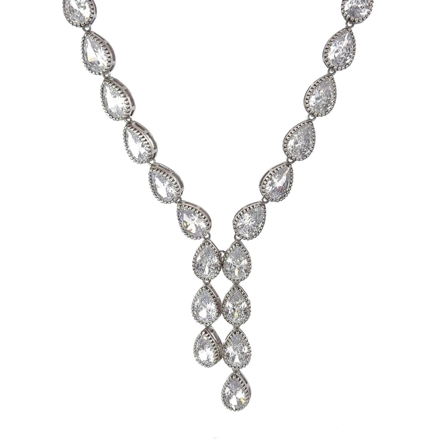 Sterling Silver Y-Shape Cubic Zirconia Necklace