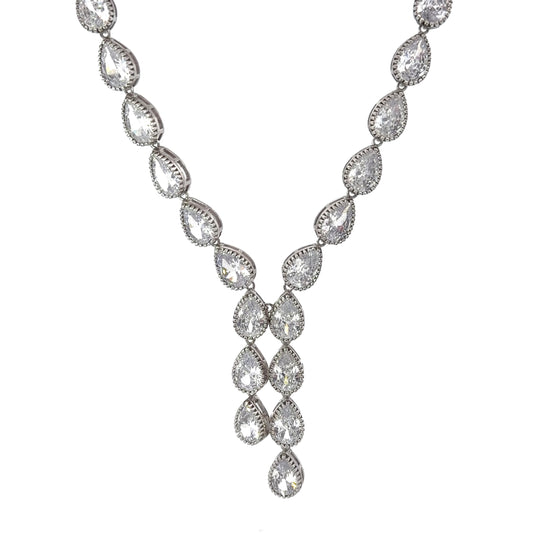 Sterling Silver Y-Shape Cubic Zirconia Necklace