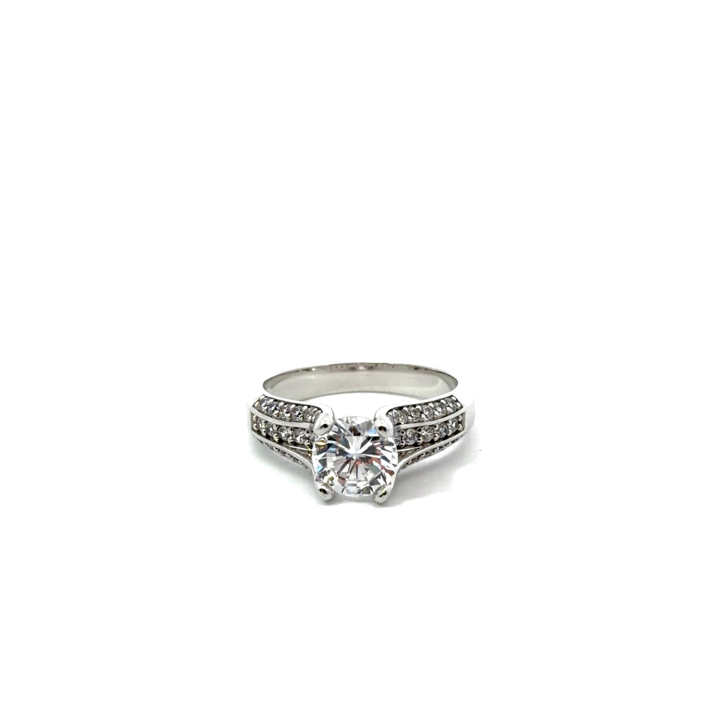 Sterling Silver Radiant Pave Encrusted Engagement Ring