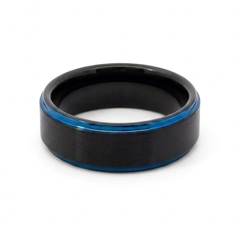 Blue Two-Tone Tungsten Carbide Wedding Band