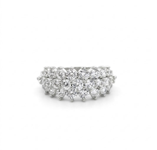 Sterling Silver Elegant Tiered  Brilliant-cut Ladies Band