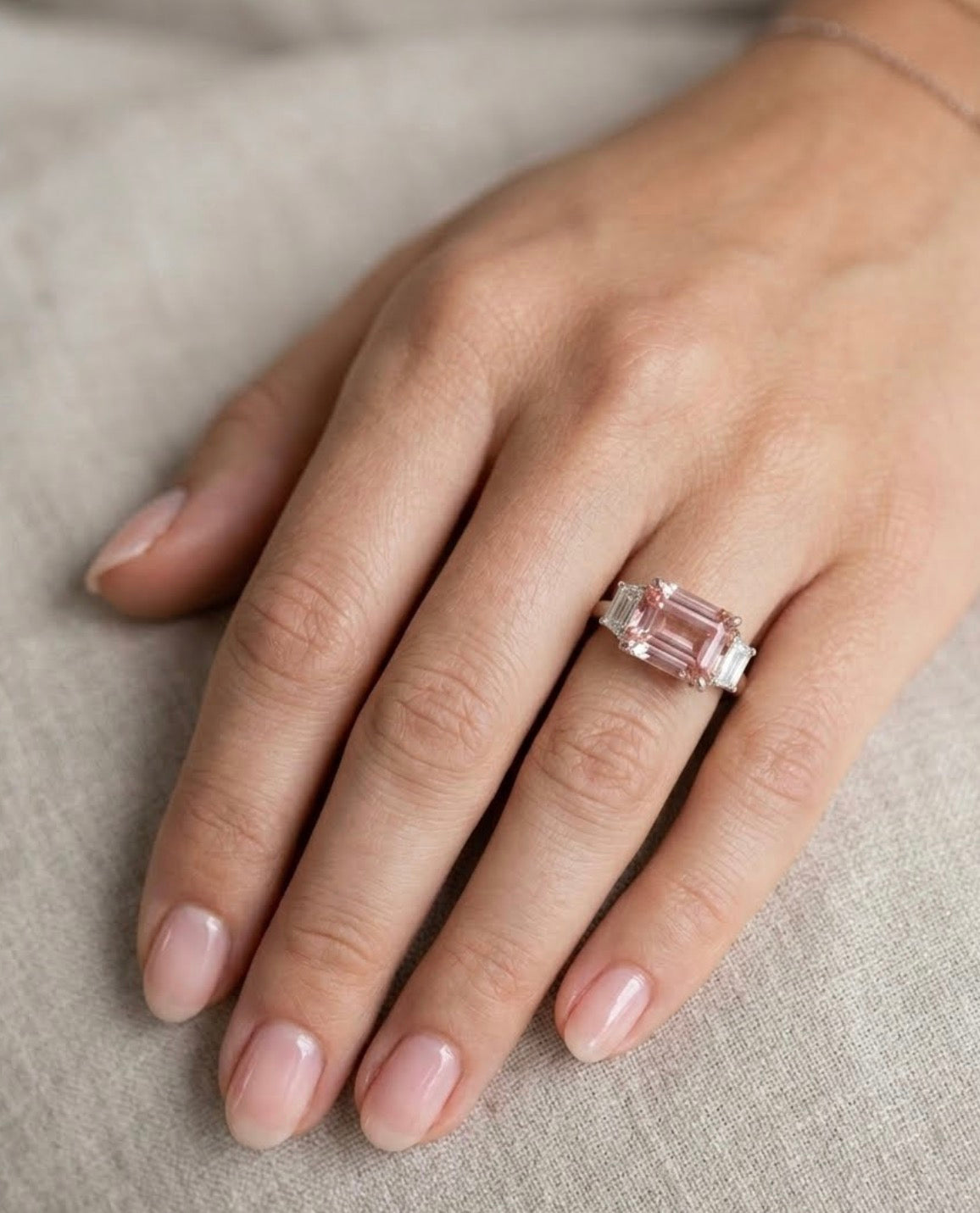 Sterling Silver Pink Emerald Cut Cubic Zirconia Ring