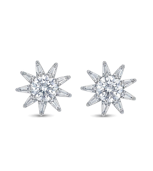 Sterling Silver Cubic Zirconia Starbust Stud Earrings