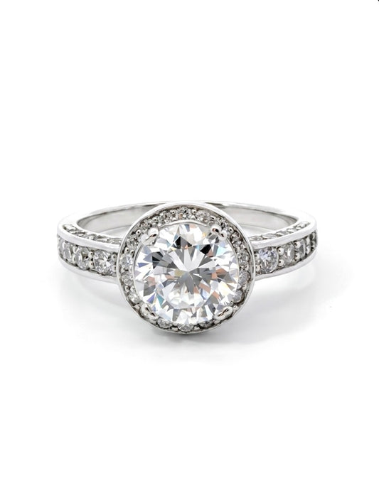 Sterling Silver Brilliant Cut Halo Ring