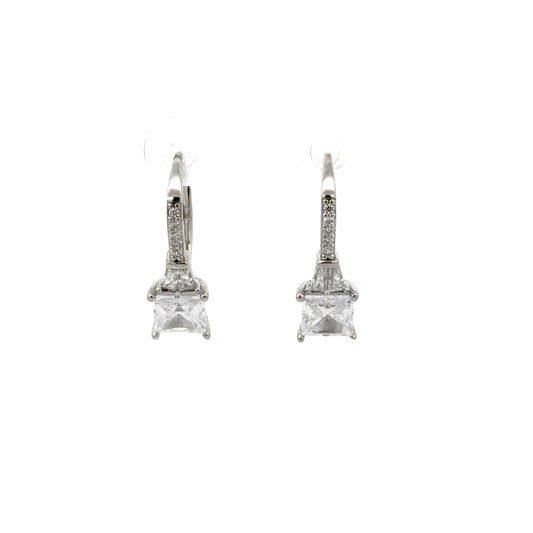 Sterling Silver Princess Cut Drop Earrings