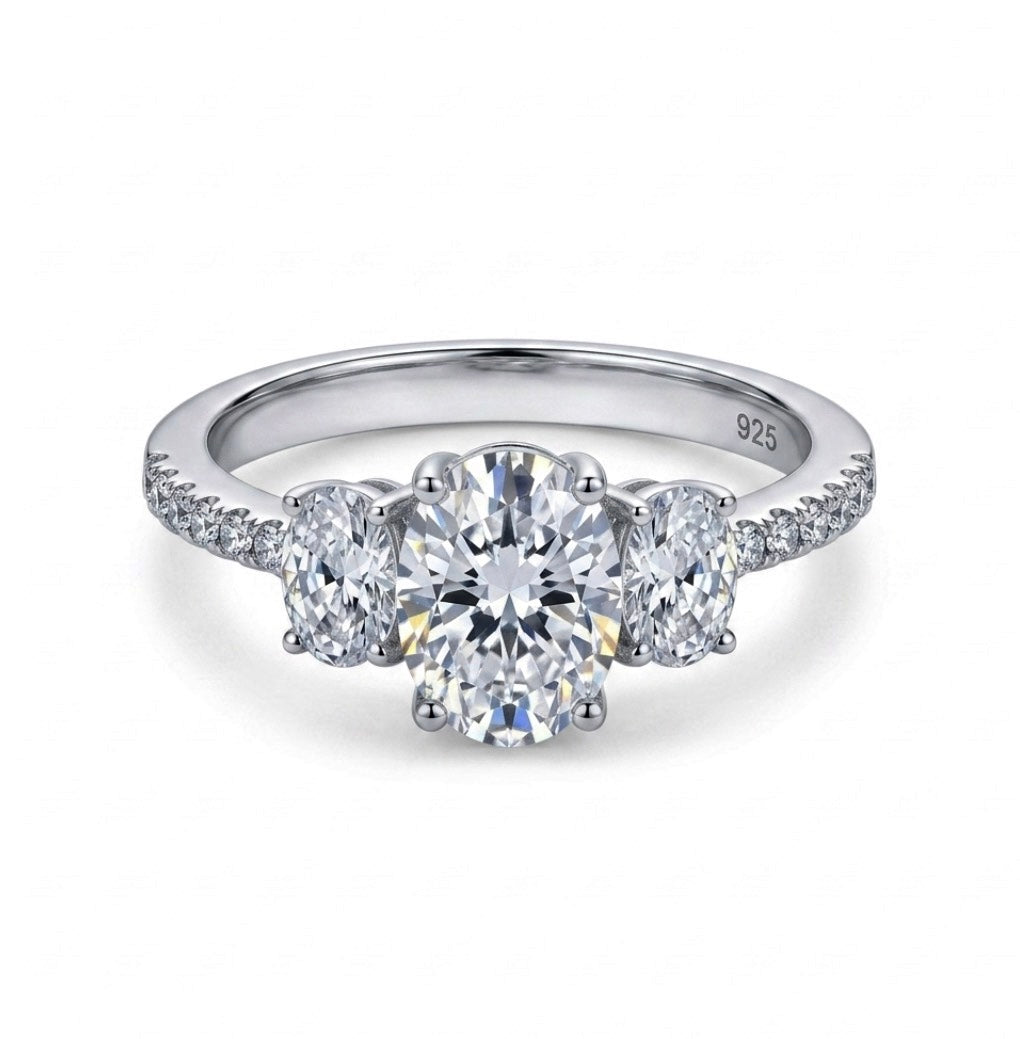 Sterling Silver 3-Stone Oval Cut Ring