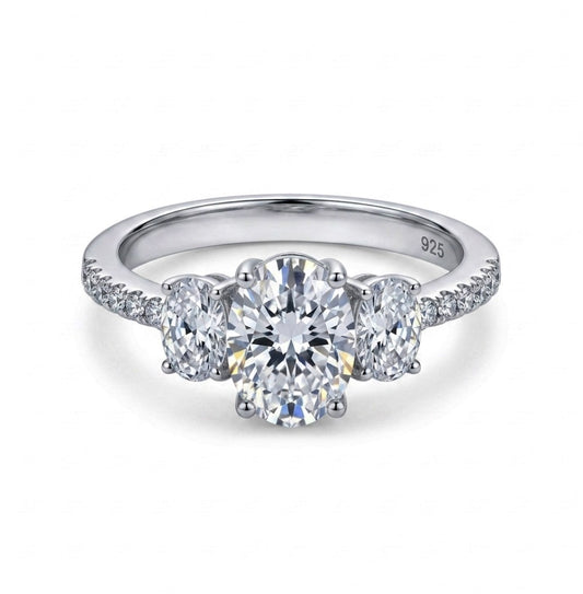 Sterling Silver 3-Stone Oval Cut Ring