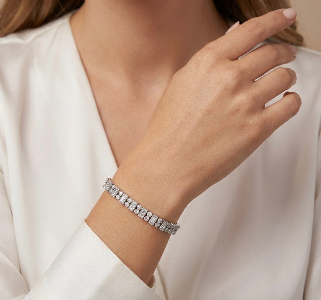 Sterling Silver Filigree Style Cubic Zirconia Bracelet