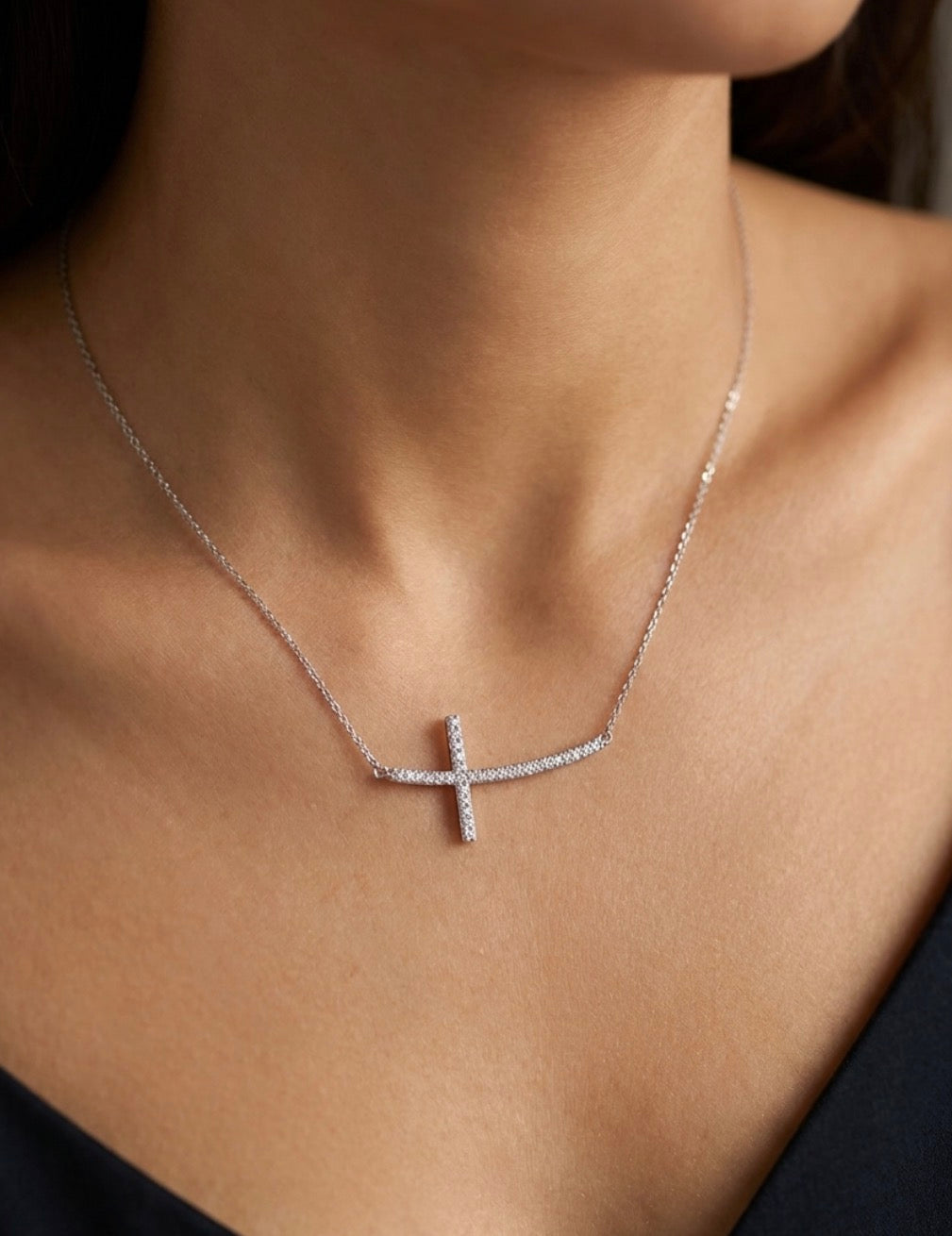 Sterling Silver Sideways Cross Necklace