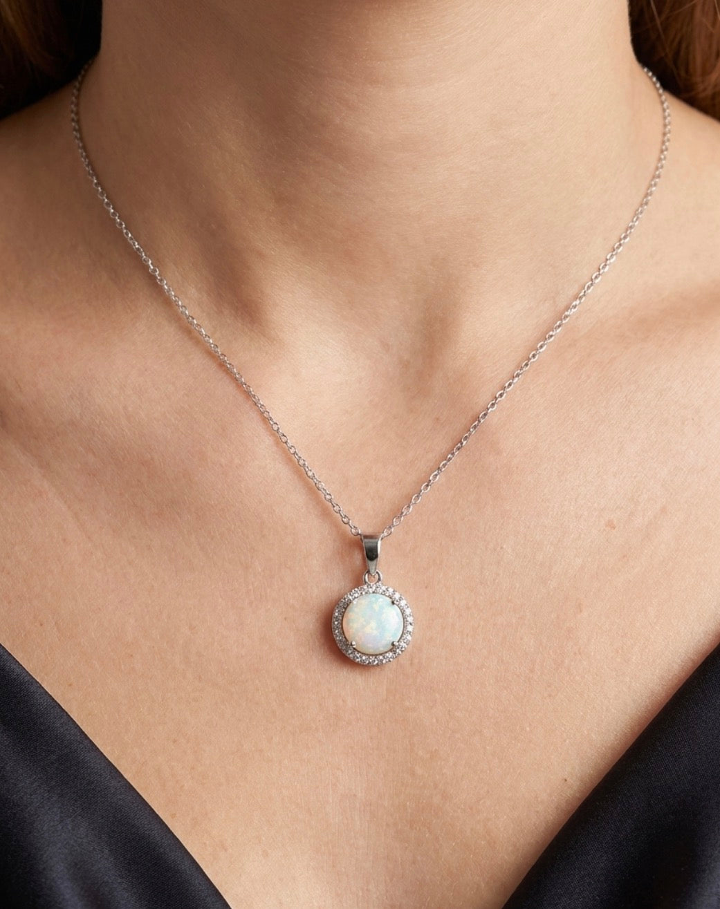 Sterling Silver Round Cut Opal Necklace