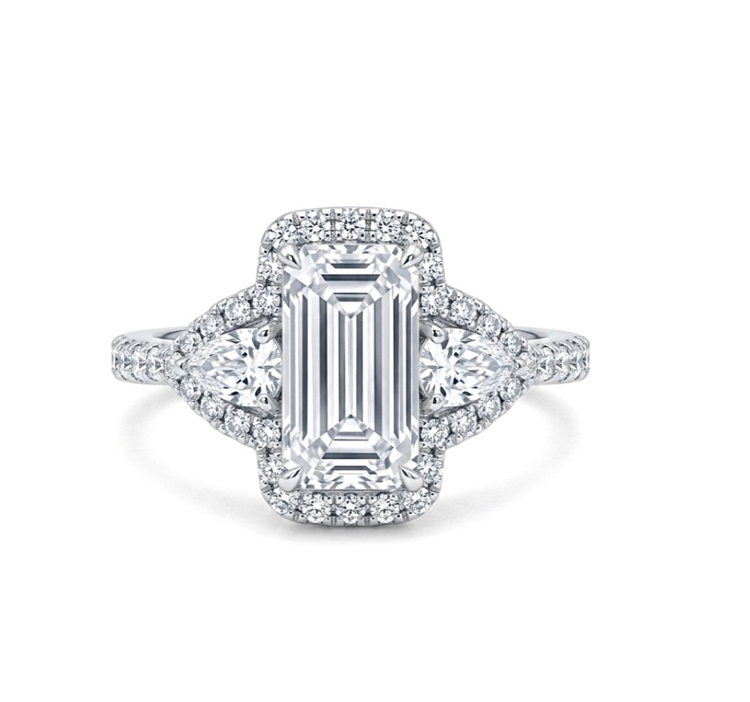 Sterling Silver Emerald Cut Halo Ring