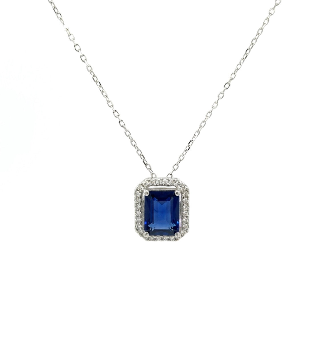 Sterling Silver Sapphire Halo Necklace
