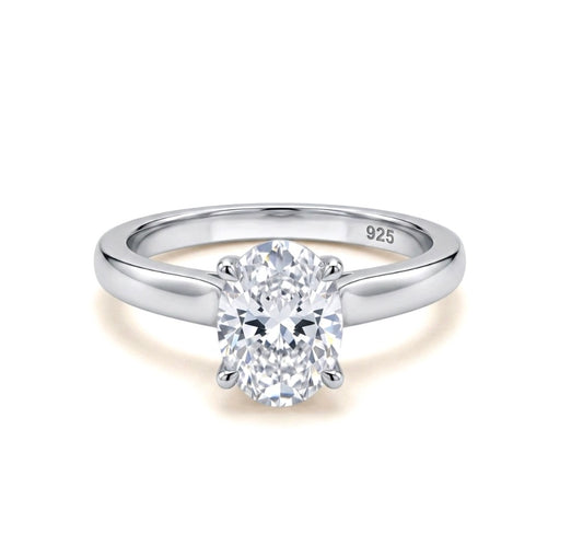 Sterling Silver Oval-cut 4- prongs Engagement Solitaire Ring