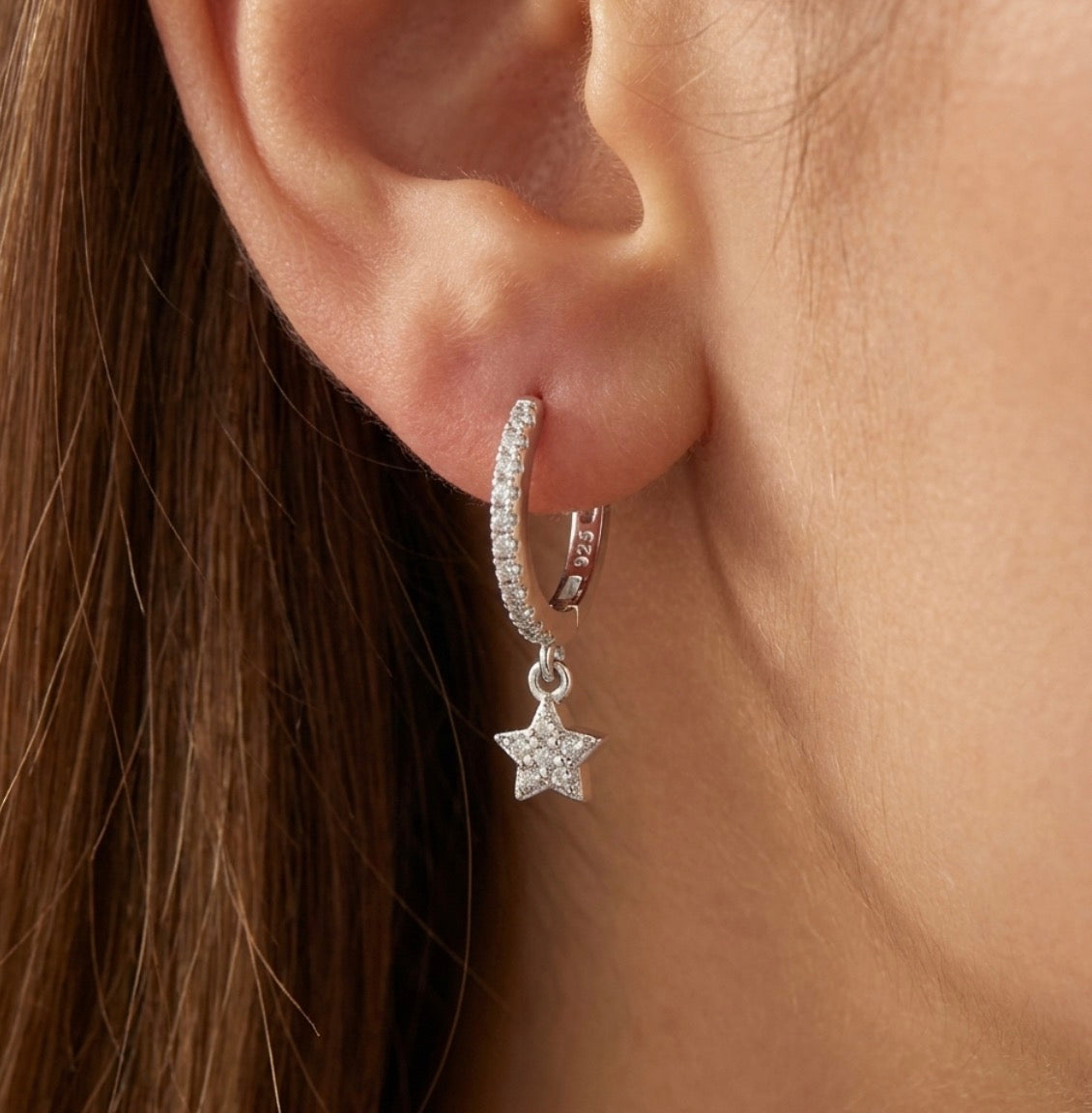 Sterling Silver Star Shaped Huggie Earrings