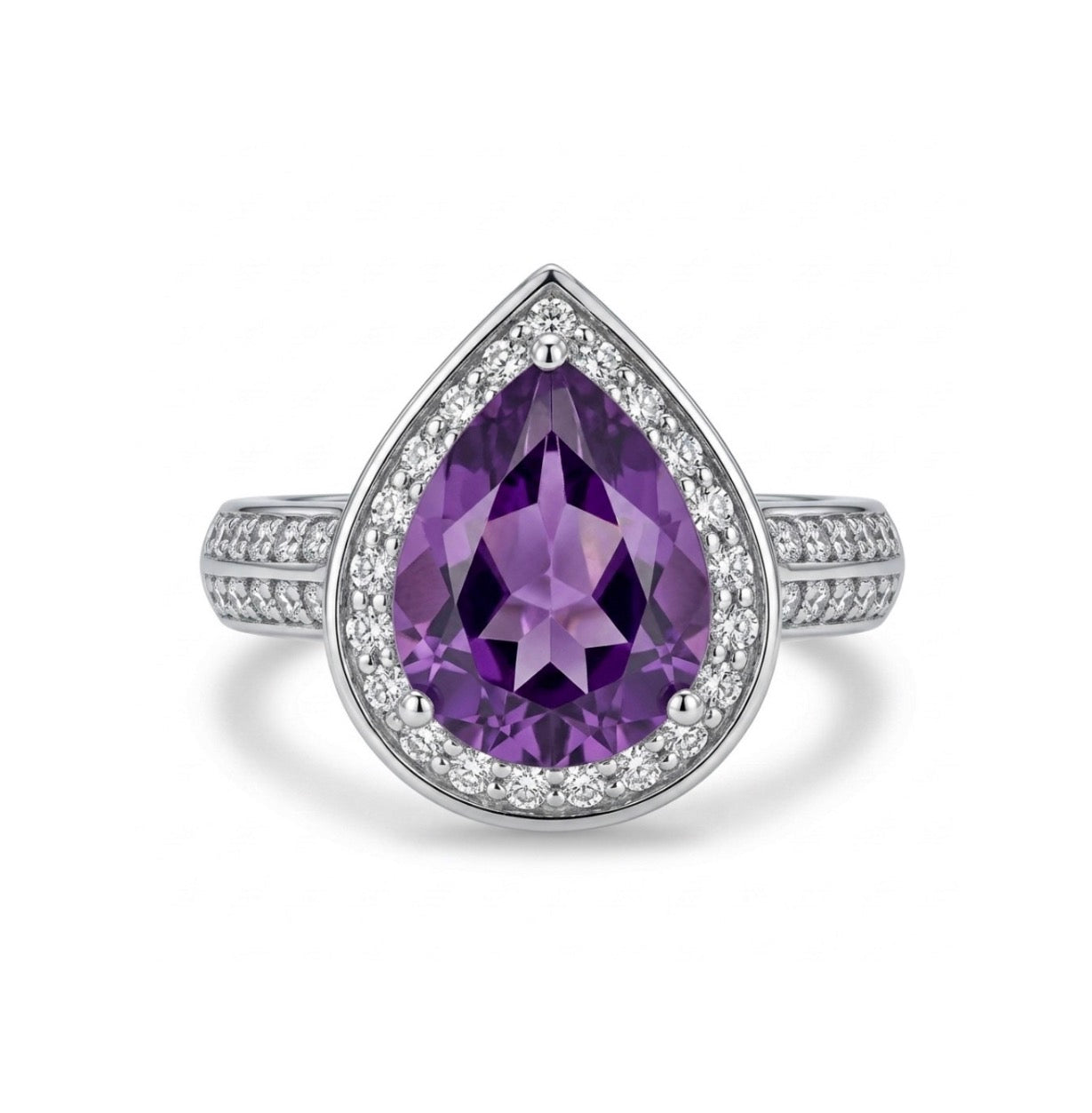 Sterling Silver Teardrop-cut Amethyst Ring