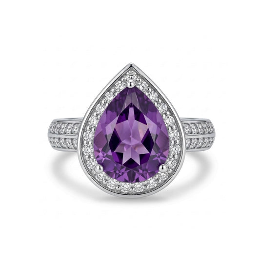 Sterling Silver Teardrop-cut Amethyst Ring