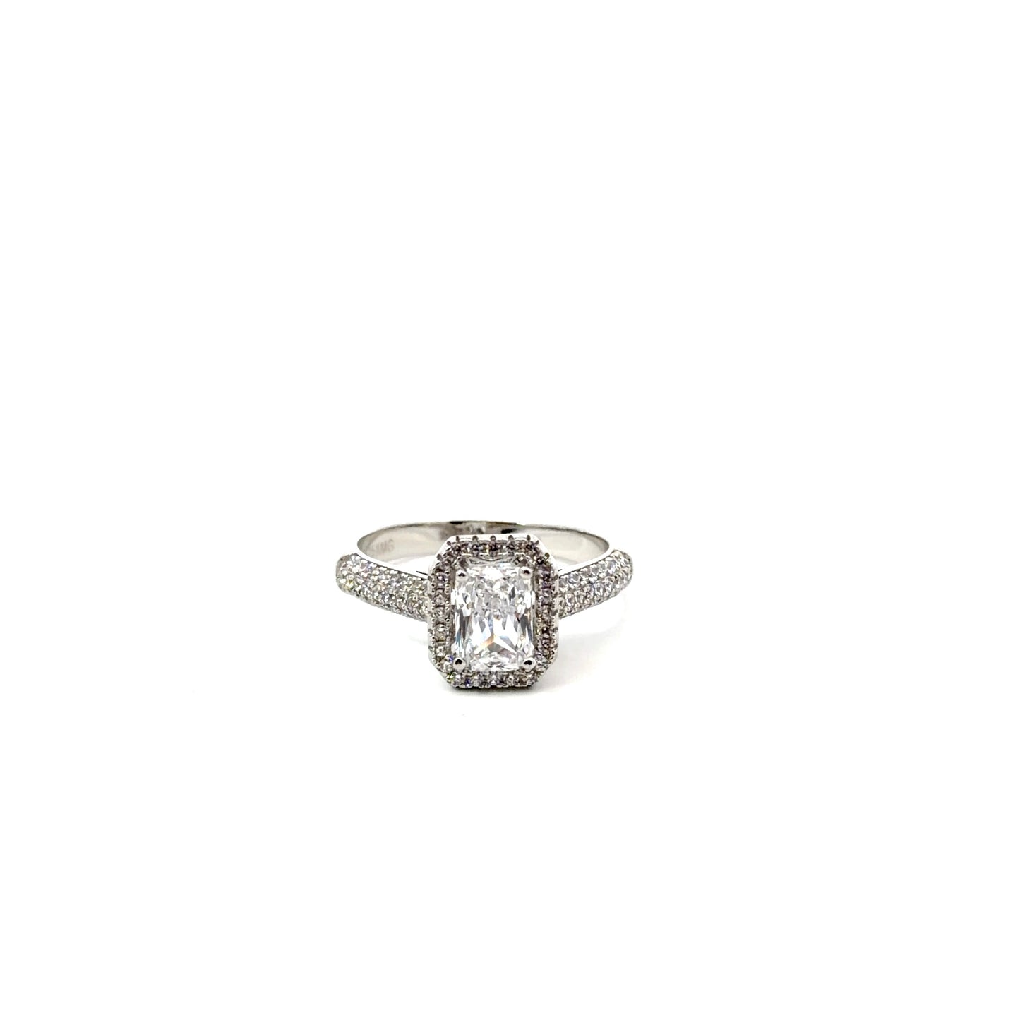 Sterling Silver Emerald Cut Halo Ring