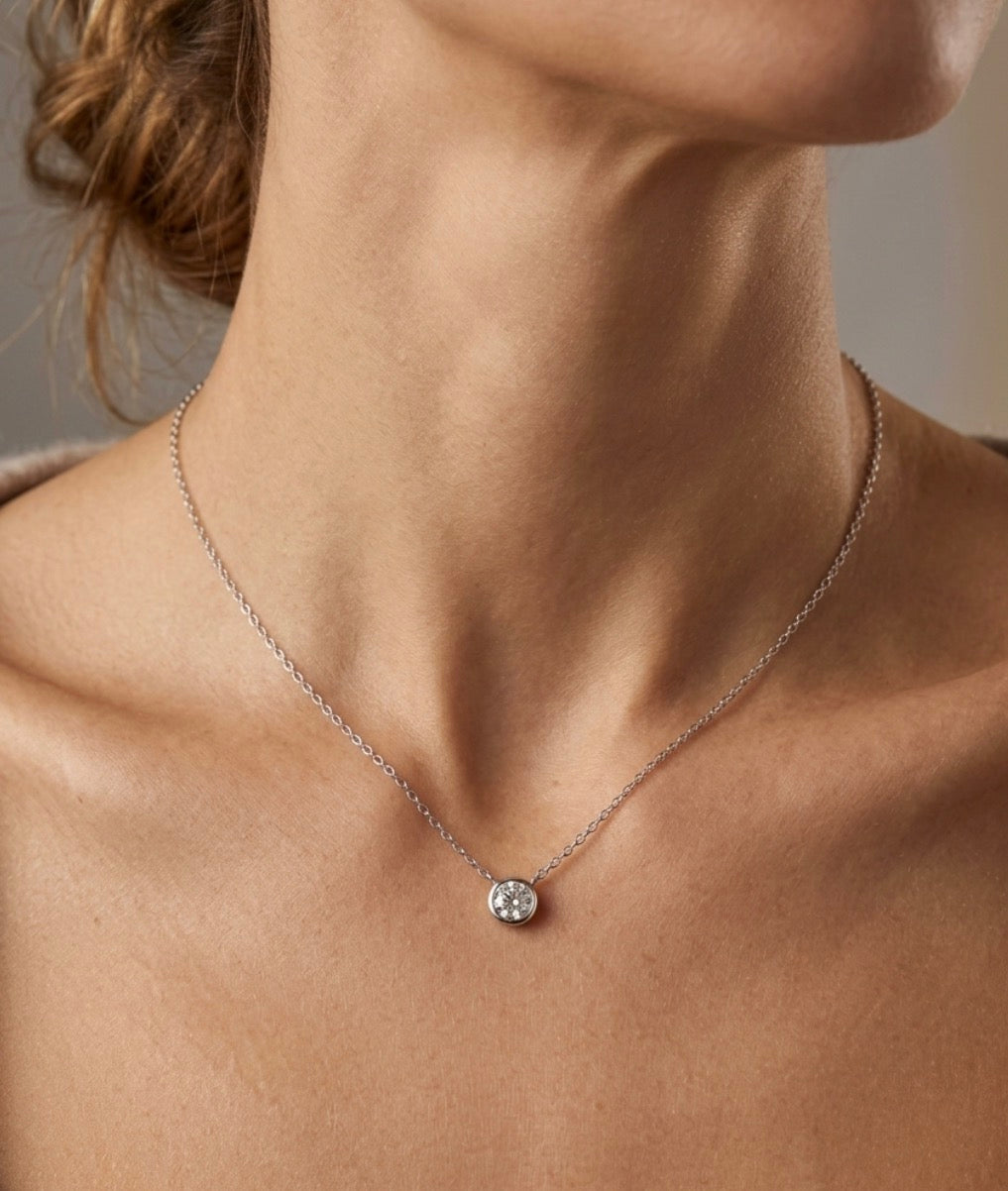 Sterling Silver Bezel Set Solitaire Necklace
