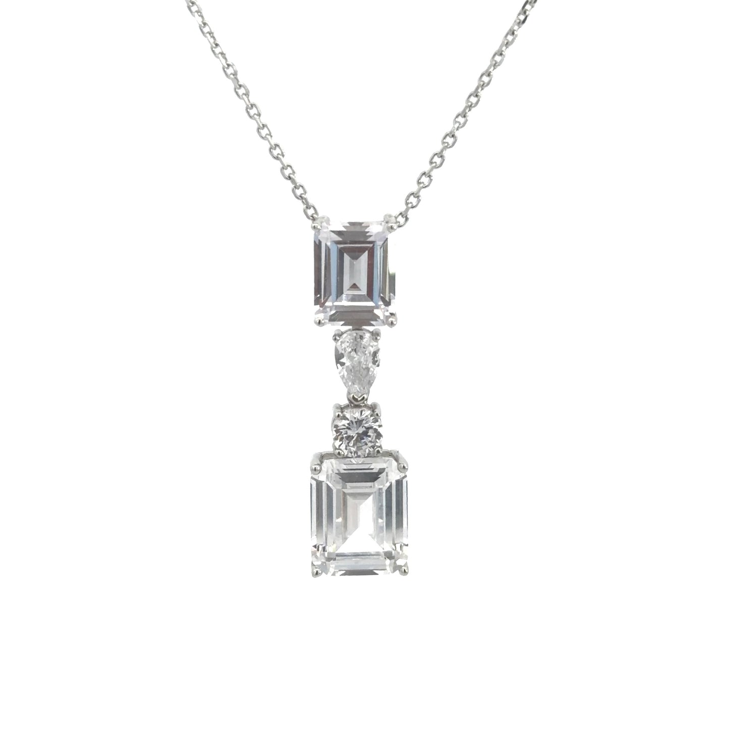 Sterling Silver Tiered Drop Style Cubic Zirconia Necklace