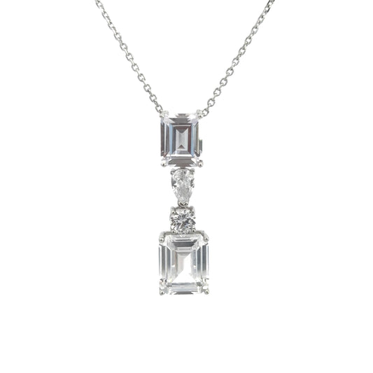 Sterling Silver Tiered Drop Style Cubic Zirconia Necklace