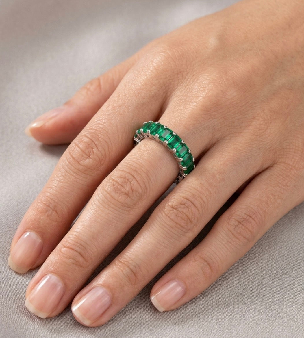 Sterling Silver Emerald Eternity Ladies Band