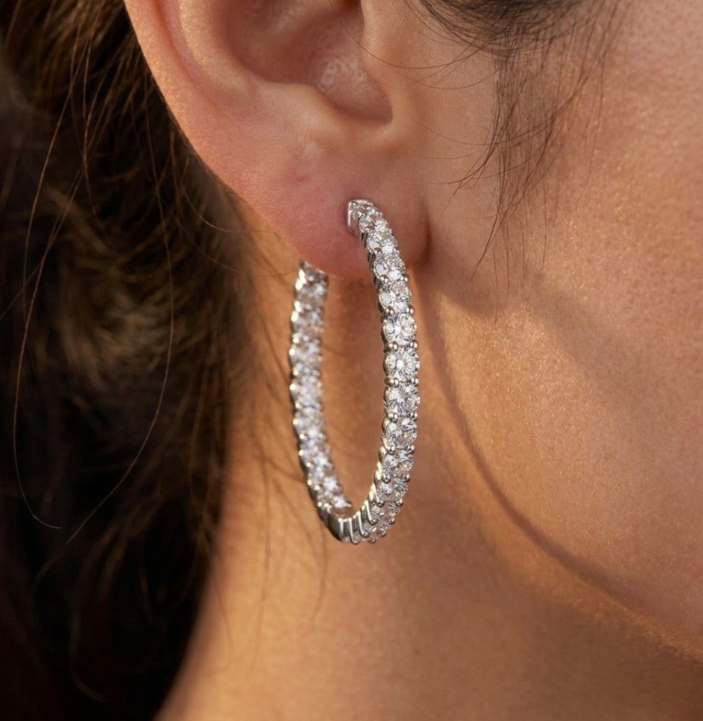 Inside-Out Round Shape 1.30-inch 5.00 ct.Hoop Earrings